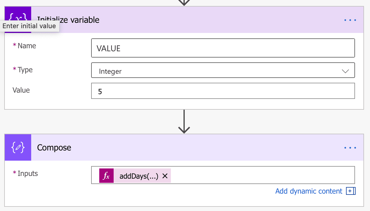 Simple Power Automate with variable example