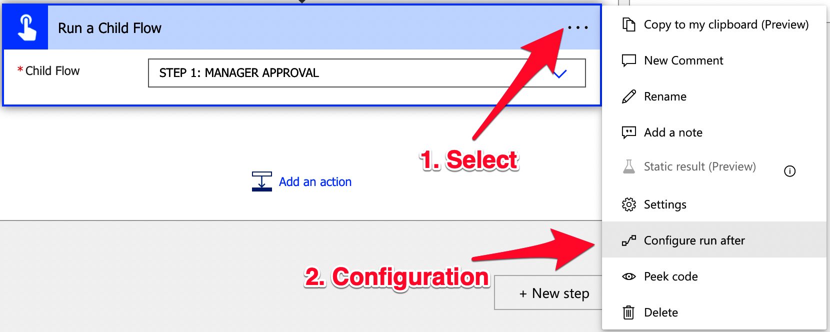 How to configure an action in Power Automate to run when something goes wrong.