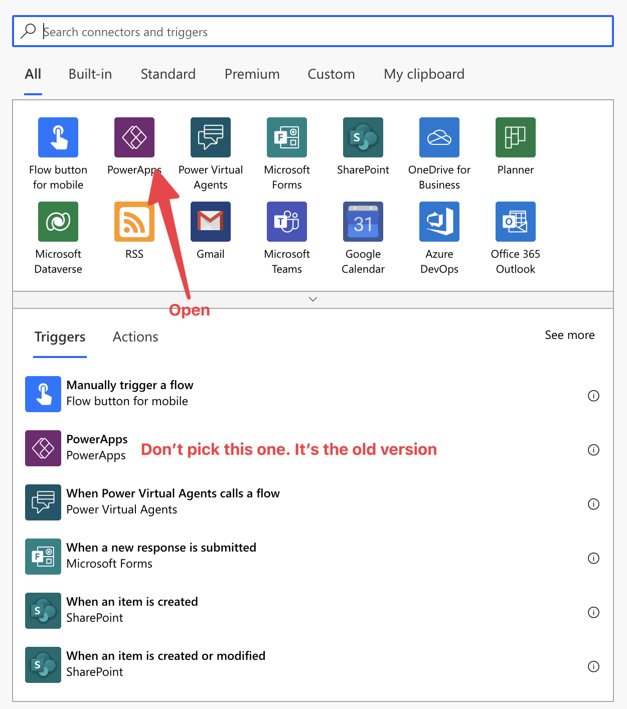 How to find the "PowerApps (V2)" trigger