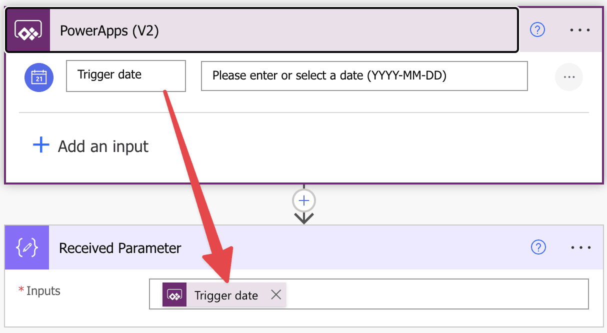How to map a date parameter from a "PowerApps (V2)" trigger into a "Compose" action.