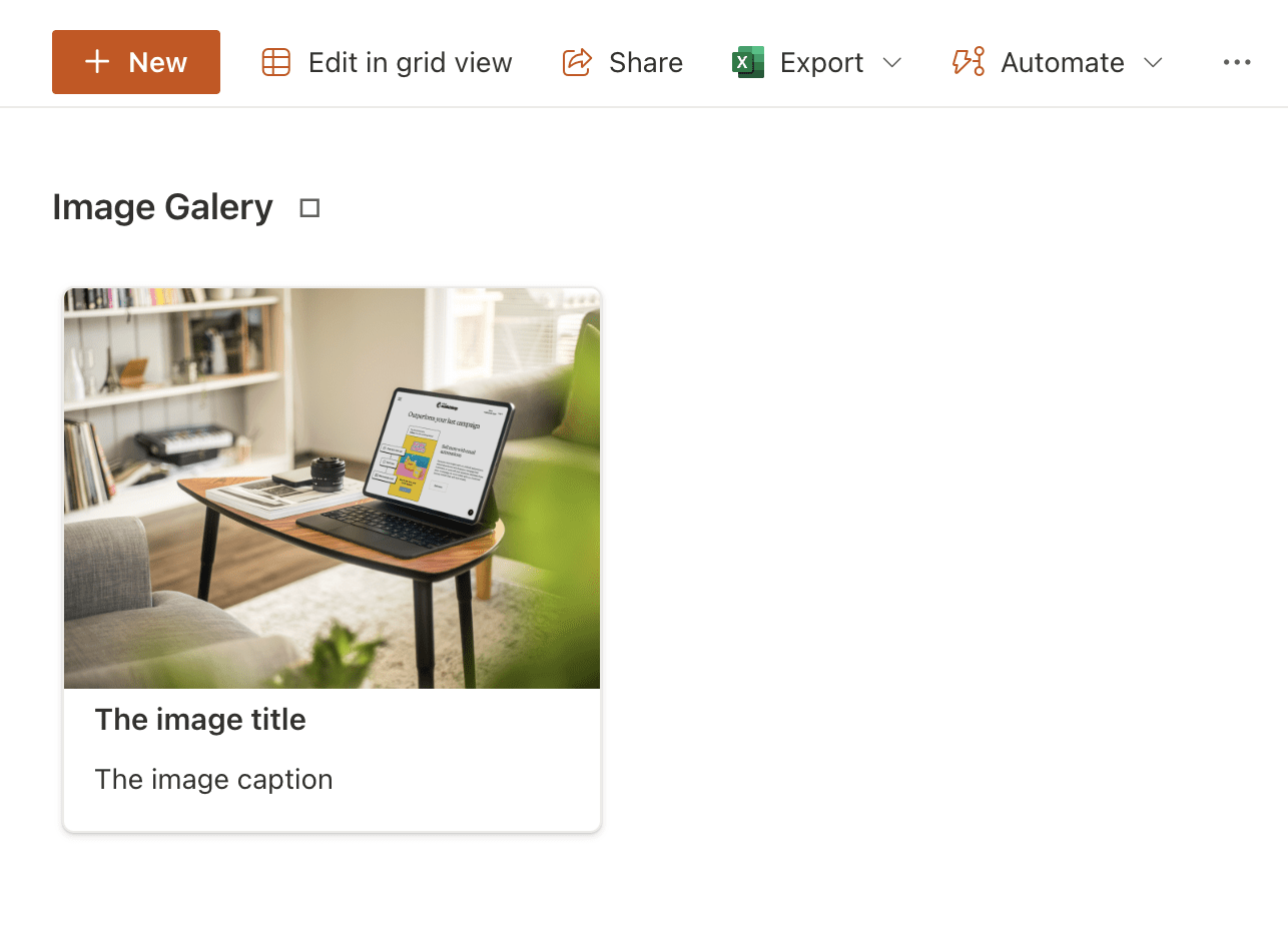 Gallery View in SharePoint with an image being displayed correctly.