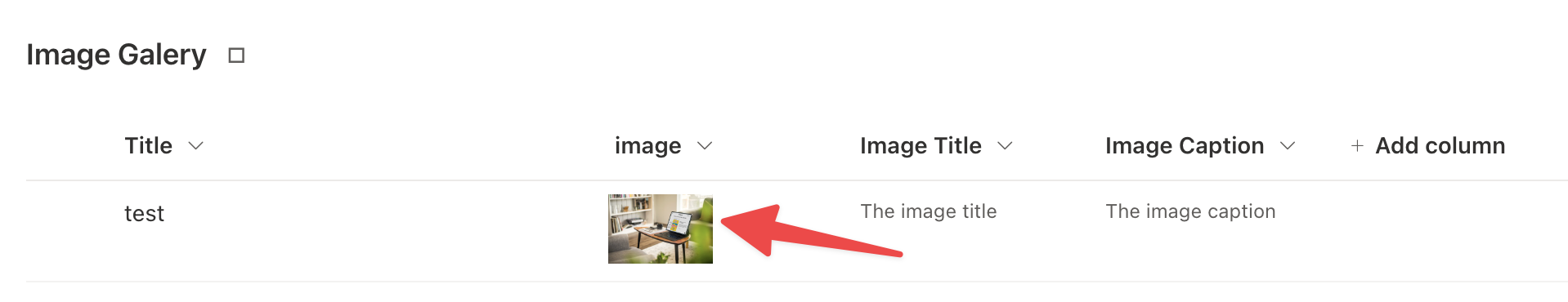 SharePoint list view pointing to a image column with images